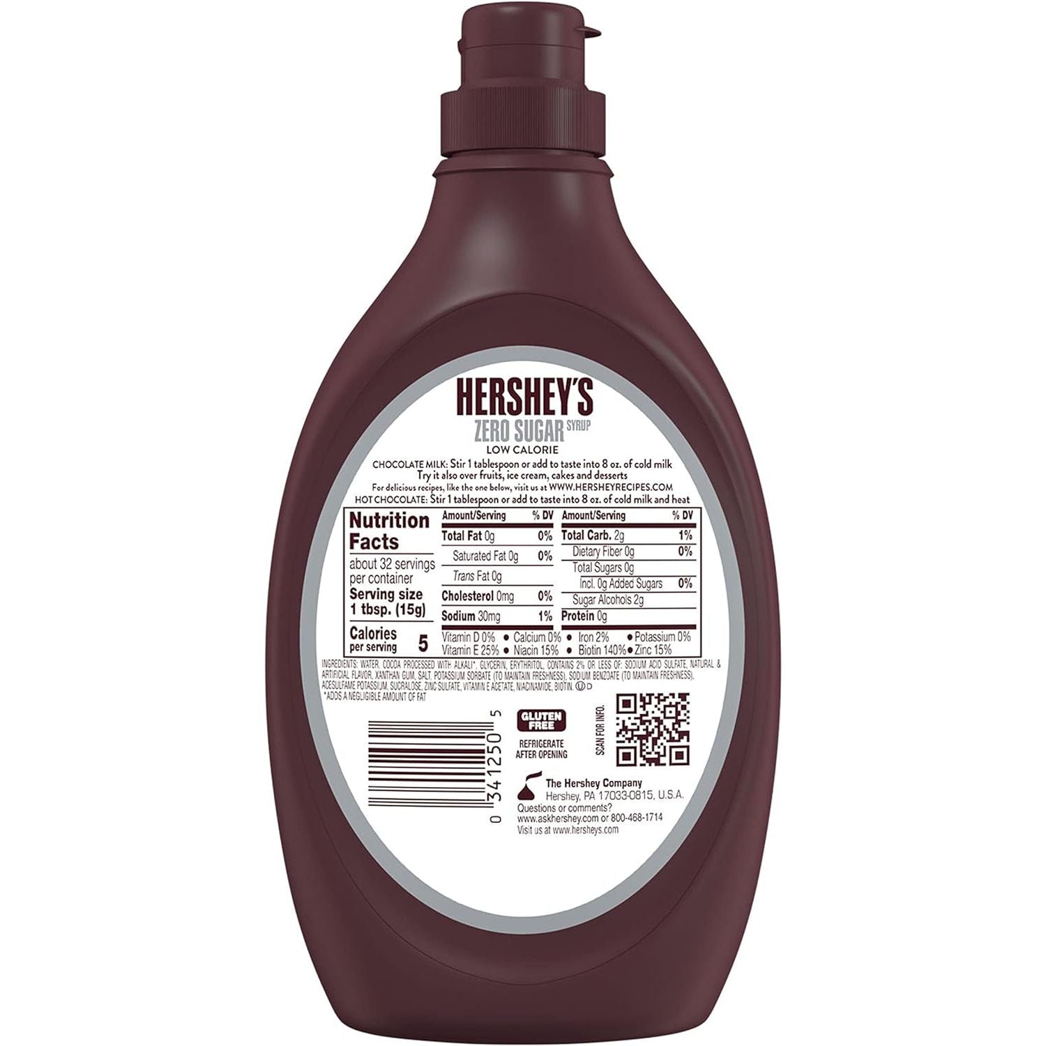 Hershey's Zero Sugar Chocolate Syrup 496g Hershey's Top Nutrition Canada