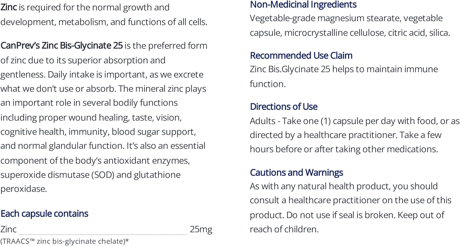 CanPrev Zinc Bis-Glycinate 25 (60 capsules)